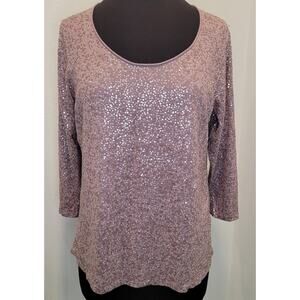 Eileen Fisher Mauve Purple Sequin Silk Cotton Holiday Sweater Women’s Large